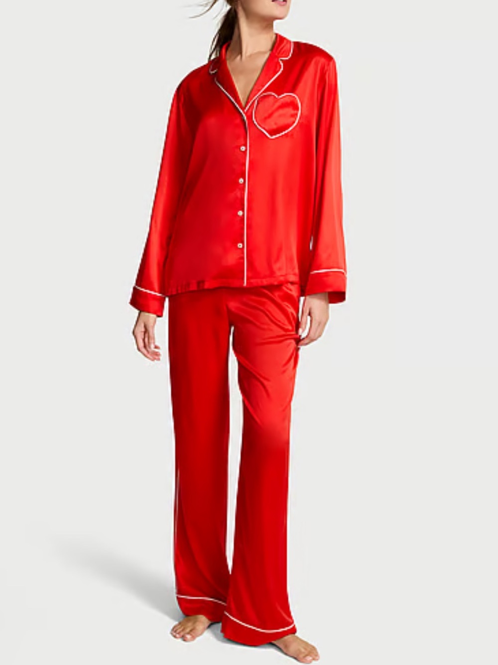 Victoria’s Secret Glazed Satin Red Heart Pocket Valentine’s Pajamas Set Size XL